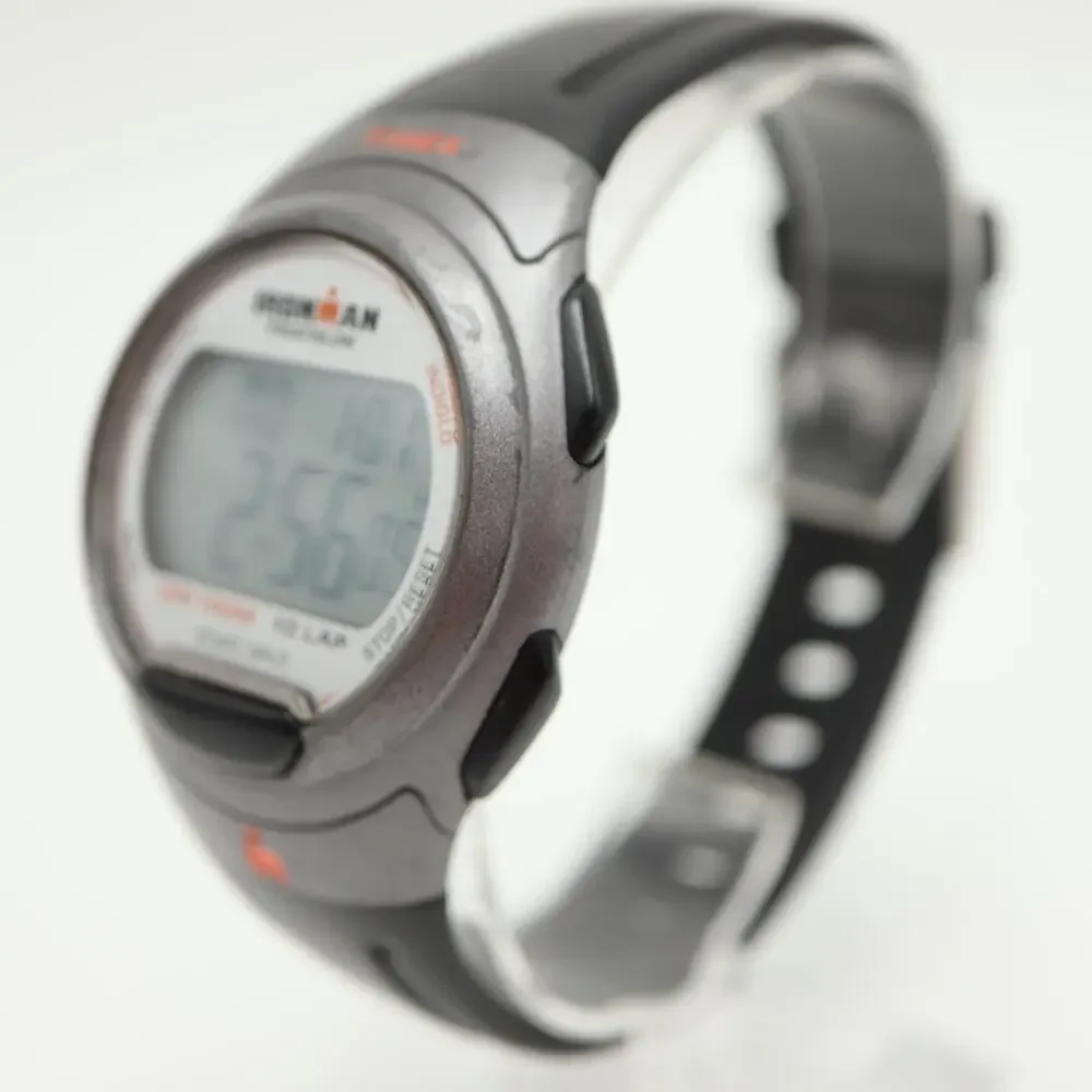 Timex Ironman Triathlon Watch Men Indiglo 40mm Black Gray 10 Lap w New Battery